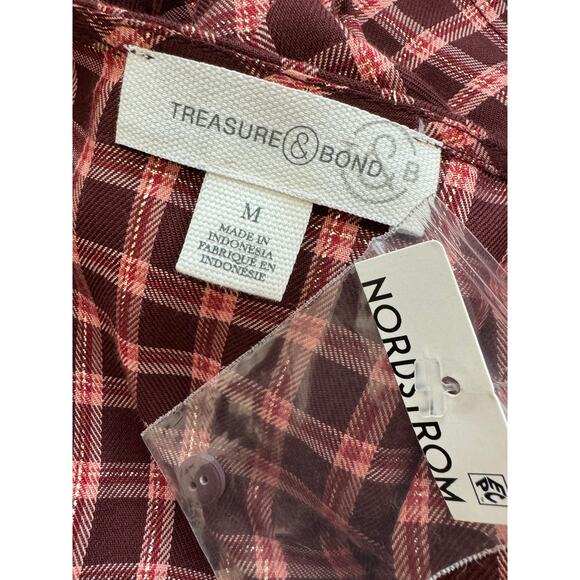New ~ TREASURE & BOND NORDSTROM ~ Women's Multicolor Plaid Button-Up Shirt Sz M - Picture 5 of 6
